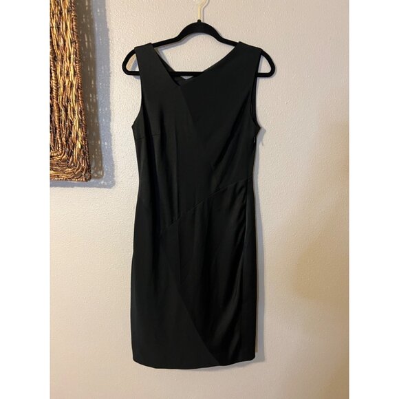 DKNY Sheath Dress 8 Black Stretch Sleeveless Asymmetrical Neck Classic Career - Picture 6 of 7